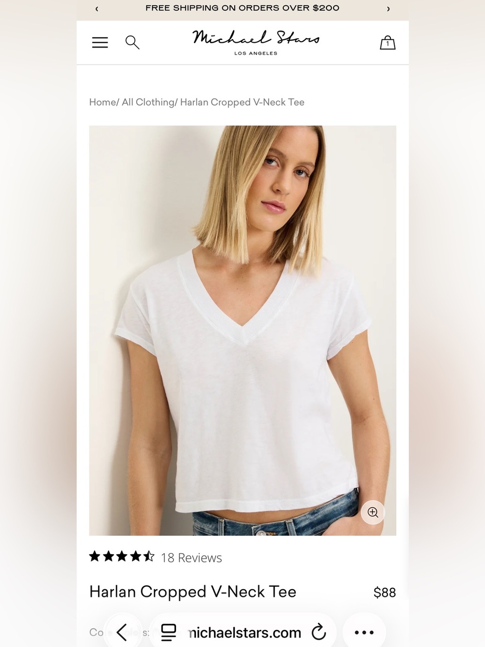 Michael Stars Short Sleeve Boxy VNeck Tee One Size Black, Toast or White
